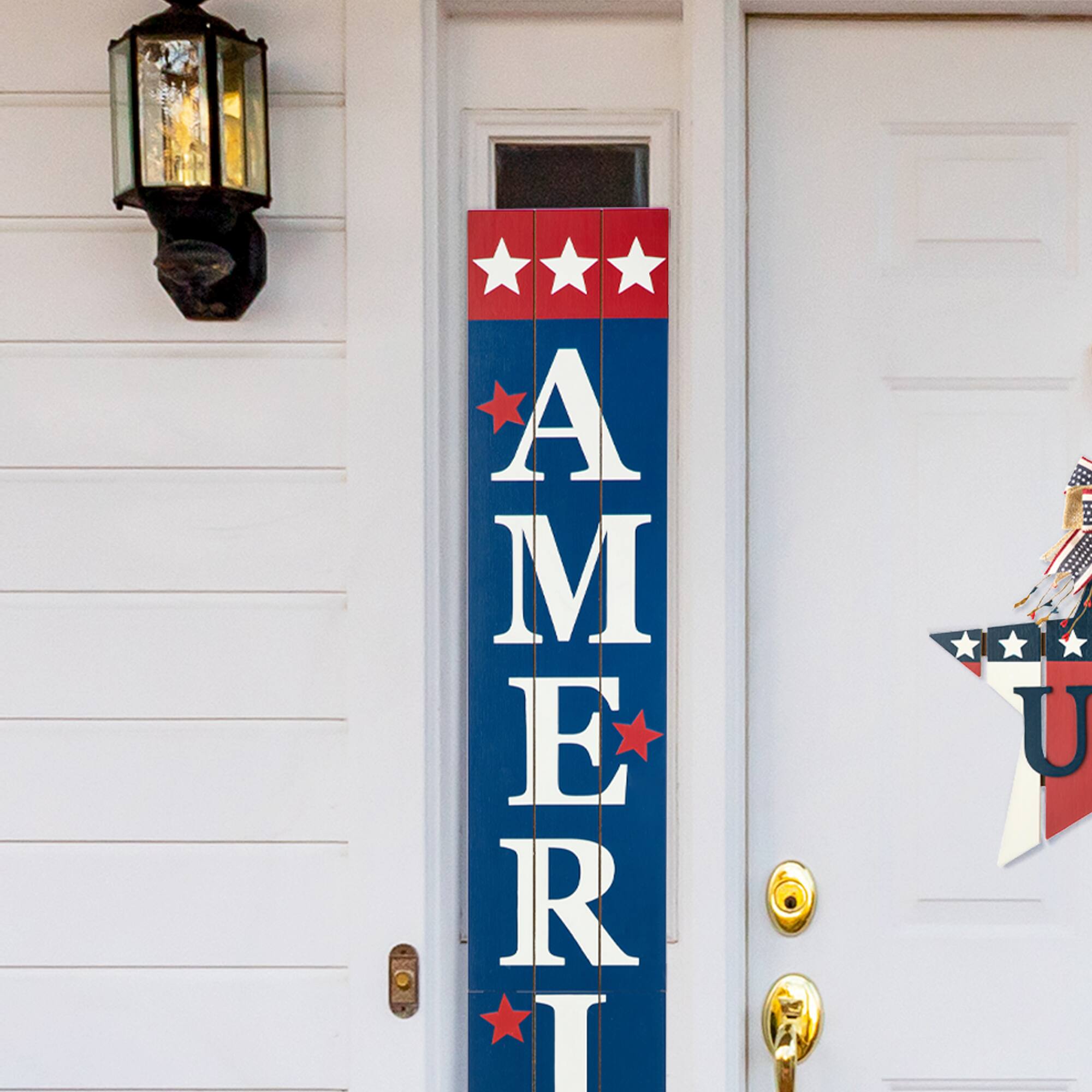 Glitzhome® 60" Wooden Patriotic America Porch Sign